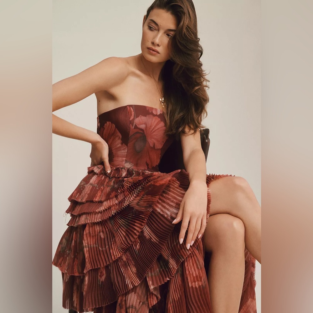 Hutch Nalina Strapless Floral Tiered Tulle Maxi Dress - Picture 6 of 8